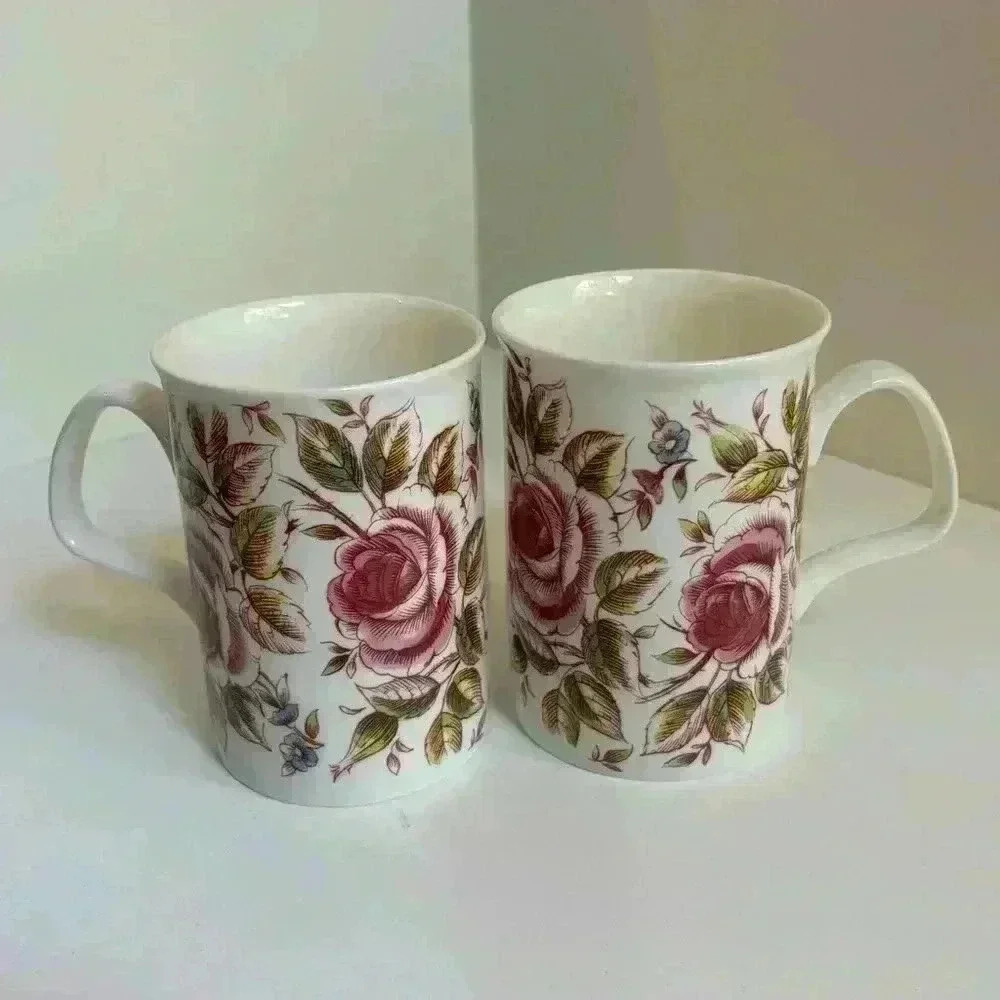 Roy Kirkham 2006 fine bone china English Summer Rose mugs